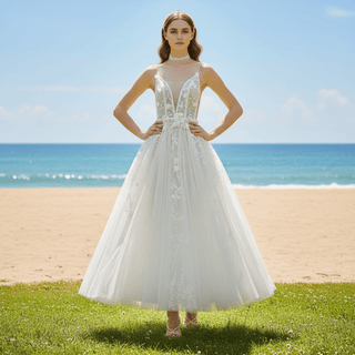 Low Open Back Floor Length Wedding Dress with Spaghetti Straps - Rosymae