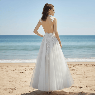 Low Open Back Floor Length Wedding Dress with Spaghetti Straps - Rosymae