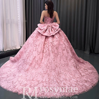 Luxurious Pink Princess Quinceañera Sweet 16 Dress with Crystal Beading - Rosymae