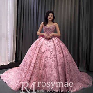Luxurious Pink Princess Quinceañera Sweet 16 Dress with Crystal Beading - Rosymae