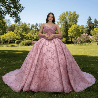 Luxurious Pink Princess Quinceañera Sweet 16 Dress with Crystal Beading - Rosymae