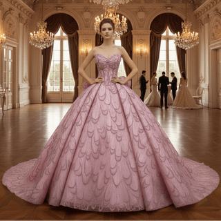 Luxurious Pink Princess Quinceañera Sweet 16 Dress with Crystal Beading - Rosymae