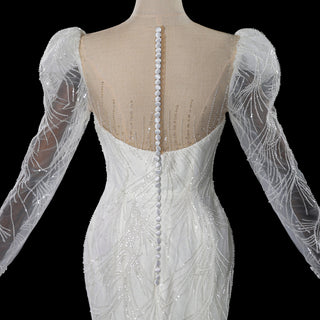 Luxurious Puff Sleeves Mermaid Wedding Dress with Illusion High-Neck - Rosymae