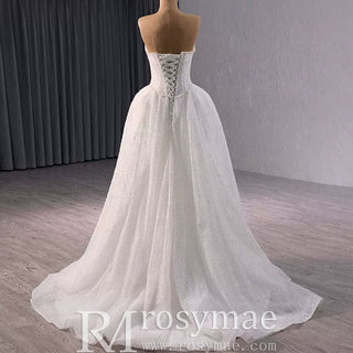 Luxury A-line Sparkly Wedding Dress with Detachable Bowknot - Rosymae