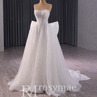 Luxury A-line Sparkly Wedding Dress with Detachable Bowknot - Rosymae