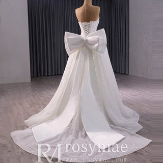 Luxury A-line Sparkly Wedding Dress with Detachable Bowknot - Rosymae