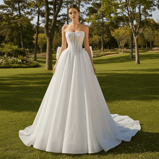 Luxury A-line Sparkly Wedding Dress with Detachable Bowknot - Rosymae
