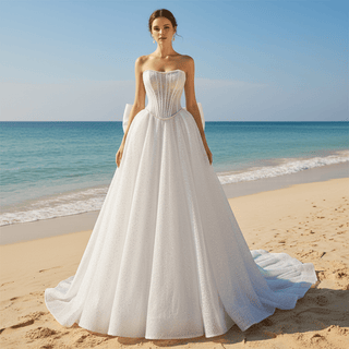 Luxury A-line Sparkly Wedding Dress with Detachable Bowknot - Rosymae