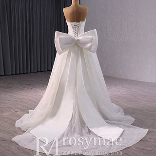 Luxury A-line Sparkly Wedding Dress with Detachable Bowknot - Rosymae
