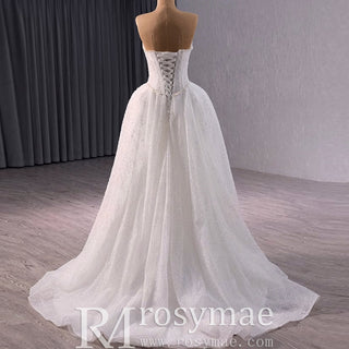 Luxury A-line Sparkly Wedding Dress with Detachable Bowknot - Rosymae
