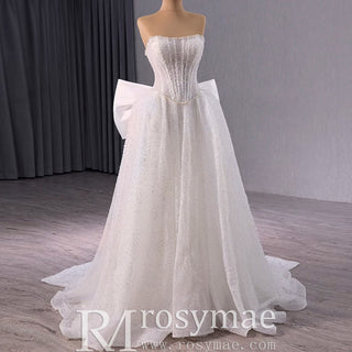 Luxury A-line Sparkly Wedding Dress with Detachable Bowknot - Rosymae