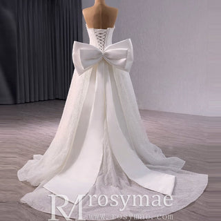 Luxury A-line Sparkly Wedding Dress with Detachable Bowknot - Rosymae