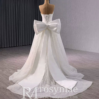 Luxury A-line Sparkly Wedding Dress with Detachable Bowknot - Rosymae