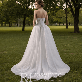 Luxury A-line Sparkly Wedding Dress with Detachable Bowknot - Rosymae