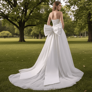 Luxury A-line Sparkly Wedding Dress with Detachable Bowknot - Rosymae