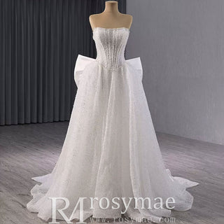 Luxury A-line Sparkly Wedding Dress with Detachable Bowknot - Rosymae