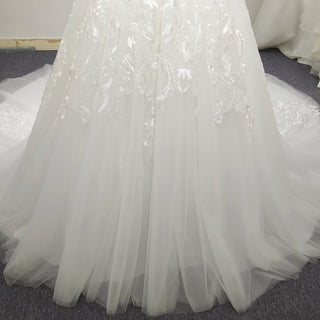 Luxury A-line Tulle Aplliqued Lace Wedding Dress with Off the Shoulder - Rosymae