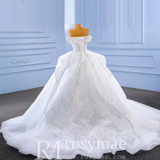 Luxury Ball Gown Puffy Skirt Wedding Dress with Off the Shoulder - Rosymae