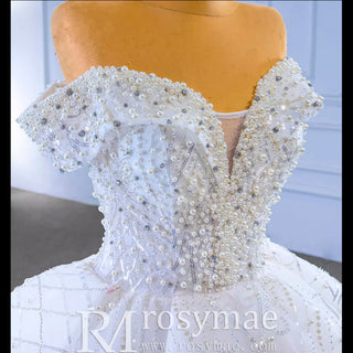 Luxury Ball Gown Puffy Skirt Wedding Dress with Off the Shoulder - Rosymae