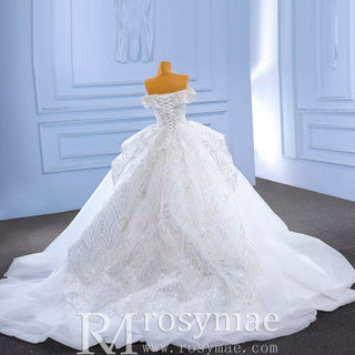Luxury Ball Gown Puffy Skirt Wedding Dress with Off the Shoulder - Rosymae