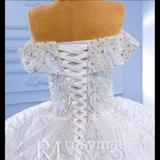 Luxury Ball Gown Puffy Skirt Wedding Dress with Off the Shoulder - Rosymae