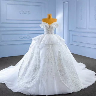 Luxury Ball Gown Puffy Skirt Wedding Dress with Off the Shoulder - Rosymae