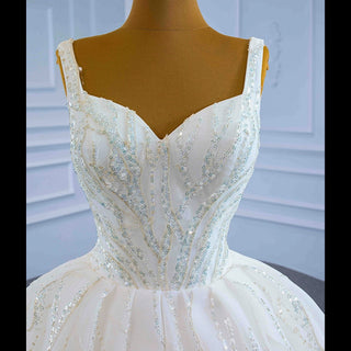 Luxury Beaded Ball Gown Queen-ann Wedding Dress with Wide Strap - Rosymae