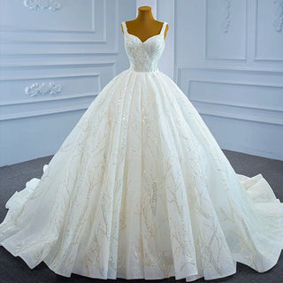Luxury Beaded Ball Gown Queen-ann Wedding Dress with Wide Strap - Rosymae