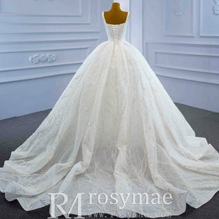 Luxury Beaded Ball Gown Queen-ann Wedding Dress with Wide Strap - Rosymae