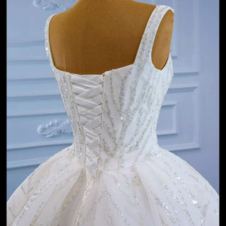 Luxury Beaded Ball Gown Queen-ann Wedding Dress with Wide Strap - Rosymae