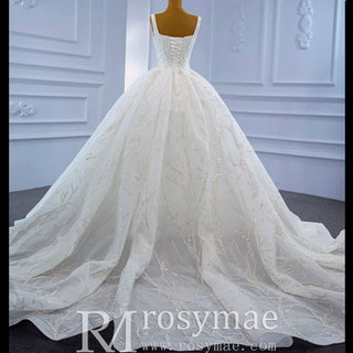 Luxury Beaded Ball Gown Queen-ann Wedding Dress with Wide Strap - Rosymae