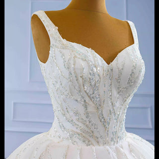 Luxury Beaded Ball Gown Queen-ann Wedding Dress with Wide Strap - Rosymae