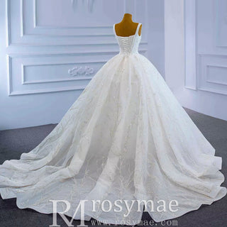 Luxury Beaded Ball Gown Queen-ann Wedding Dress with Wide Strap - Rosymae
