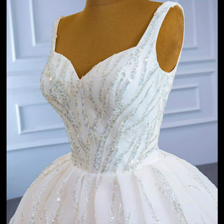 Luxury Beaded Ball Gown Queen-ann Wedding Dress with Wide Strap - Rosymae