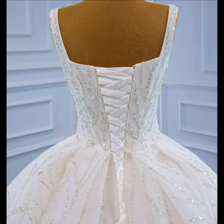Luxury Beaded Ball Gown Queen-ann Wedding Dress with Wide Strap - Rosymae