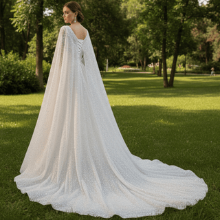 Luxury Beaded Cape Sleeve Sheath Wedding Dress with Feather - Rosymae