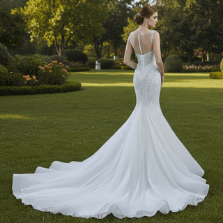 Luxury Beaded Mermaid Sheer Bodice Wedding Dress - Rosymae