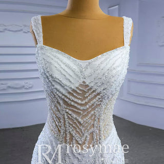 Luxury Beaded Mermaid Sheer Bodice Wedding Dress - Rosymae