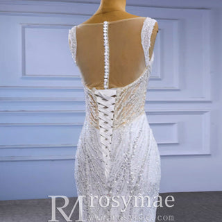 Luxury Beaded Mermaid Sheer Bodice Wedding Dress - Rosymae