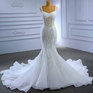 Luxury Beaded Mermaid Sheer Bodice Wedding Dress - Rosymae