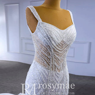 Luxury Beaded Mermaid Sheer Bodice Wedding Dress - Rosymae