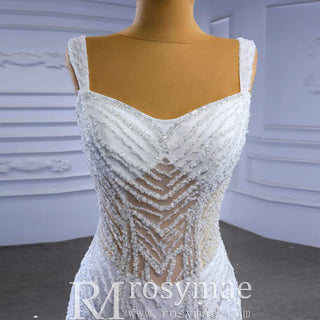 Luxury Beaded Mermaid Sheer Bodice Wedding Dress - Rosymae