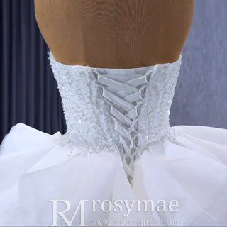 Luxury Beaded Mermaid Wedding Dress with Ruffle Detachable Train - Rosymae