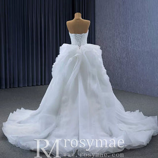 Luxury Beaded Mermaid Wedding Dress with Ruffle Detachable Train - Rosymae