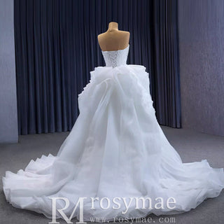 Luxury Beaded Mermaid Wedding Dress with Ruffle Detachable Train - Rosymae