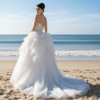 Luxury Beaded Mermaid Wedding Dress with Ruffle Detachable Train - Rosymae