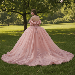 Luxury Beaded Pearl Quinceanera Dress Formal Gown with Detachable Sleeve - Rosymae