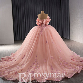 Luxury Beaded Pearl Quinceanera Dress Formal Gown with Detachable Sleeve - Rosymae
