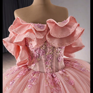 Luxury Beaded Pearl Quinceanera Dress Formal Gown with Detachable Sleeve - Rosymae