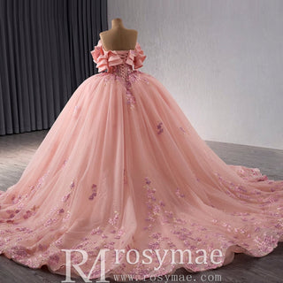 Luxury Beaded Pearl Quinceanera Dress Formal Gown with Detachable Sleeve - Rosymae